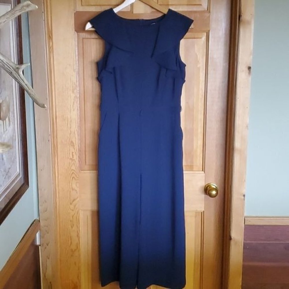 Frank Lyman Design Ruffled Capsleeve Fulp Zippered Dark Navy Sz. 10 Jumpsuit